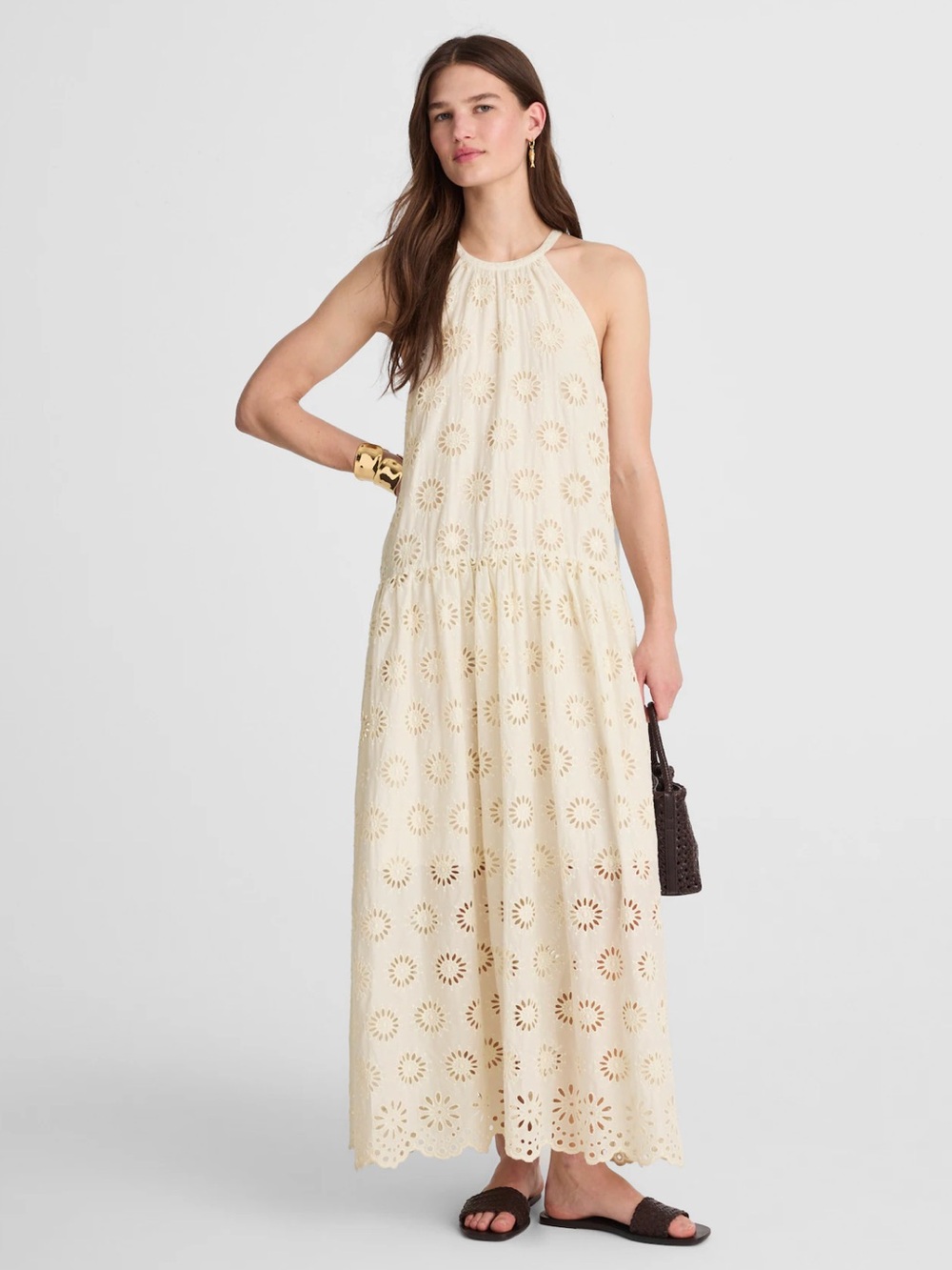 Madewell Embroidered Drop Waist Maxi Dress NWT Size XXS Off White Eyelet Boho